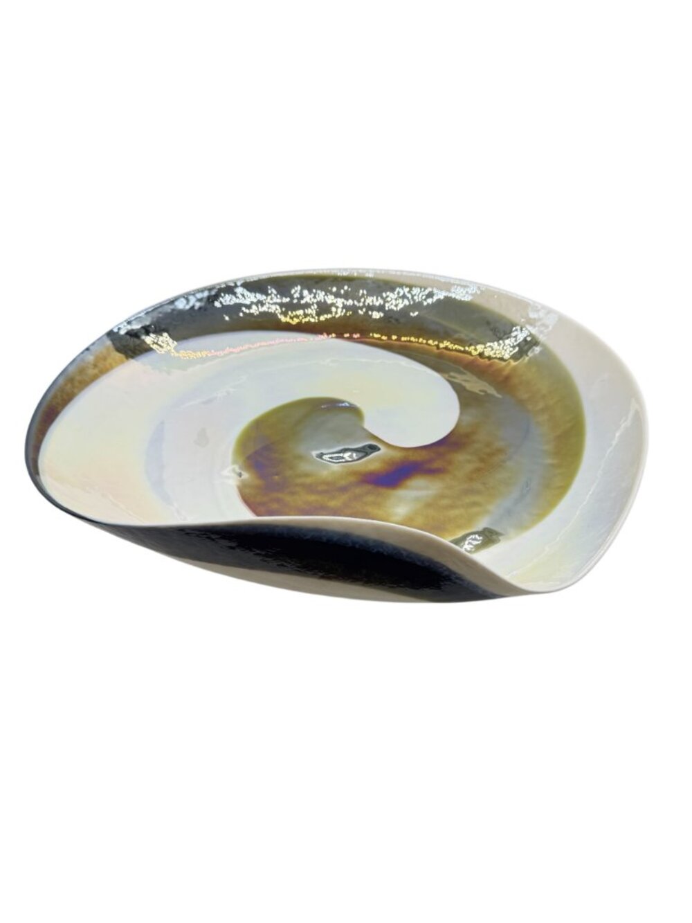 Yalos  Murano Leopardo Ivory and Amber Glass Centerpiece 17"x 17"x 2" (no stand) - Picture 5 of 11